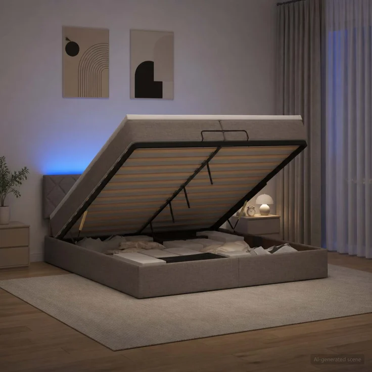 vidaXL Ottoman-Bett mit Matratze und LED Taupe 200 x 200 cm Stoff 3457020 – Bild 1