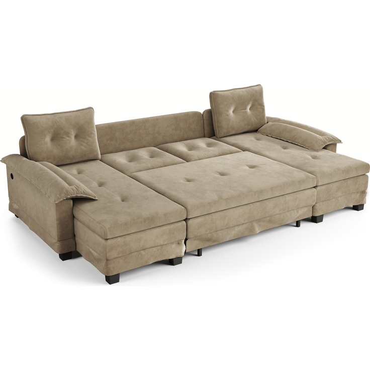 ZUBALIYA Schlafsofa 127x87 cm, mit USB - Anschluss, mit Ausziehbett, mit Chenille - Bezug, mit Samtbezug, modular aufgebaut, Weiß – Bild 20