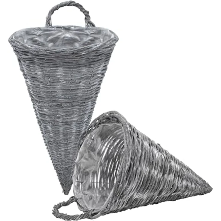 Spetebo Übertopf Wand Blumenampel 41 x 24 cm shabby grau - 2er Set (Packung, 1 St, 1 tlg), Rattan Hänge Pflanzkorb für Innen und Außen – Bild 1