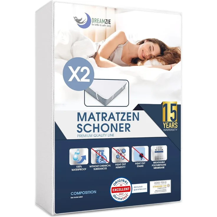Matratzenschoner 140x190 cm Wasserdicht (2er-Set) Oeko-TEX Zertifiziert von Dreamzie - Atmungsaktive Matratzenauflage