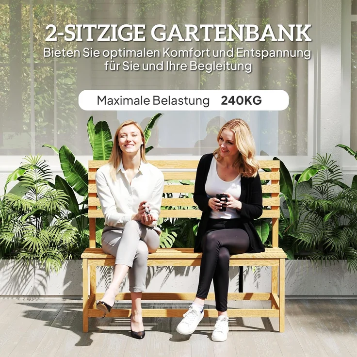 Outsunny Bank 2-Sitzer, UV-Beständig, mit Umwandelbare Rückenlehnen (wetterfest Sitzbank, 1-St, Gartenbank Holz), 240kg belastbar, für Balkon Terrasse, Garten, 110x61x89cm, Teak – Bild 5