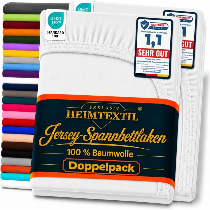 Doppelpack Jersey Spannbettlaken Premium Silber 90 - 100 x 200 cm – Bild 1