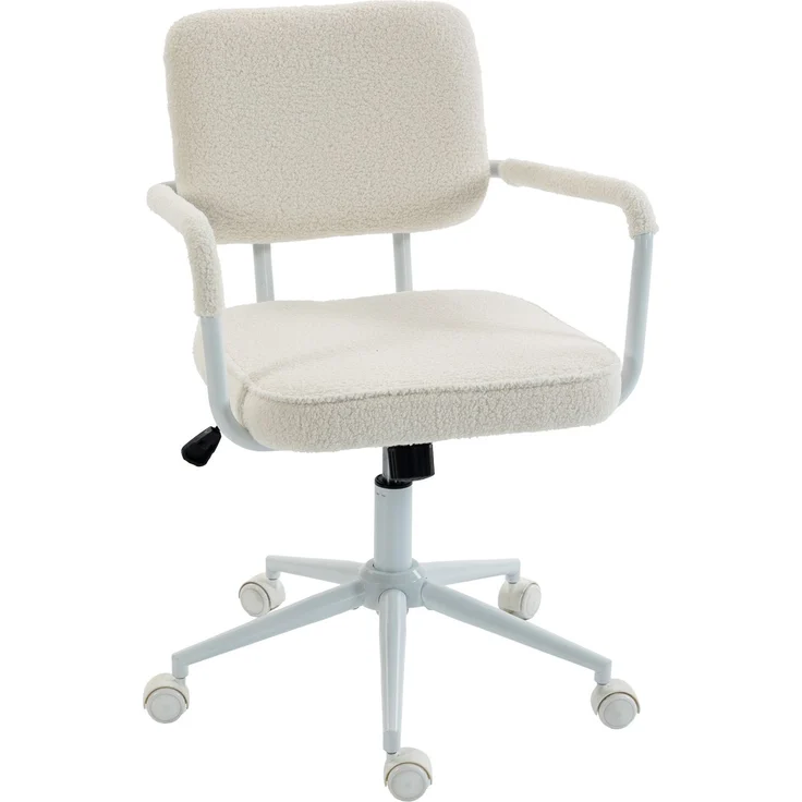 MELAYR, Bürostuhl aus Sherpa-Fleece, Drehstuhl mit 360°-Drehfunktion, Wippfunktion, 62 x 58 x 93 cm, Cremeweiß – Bild 1