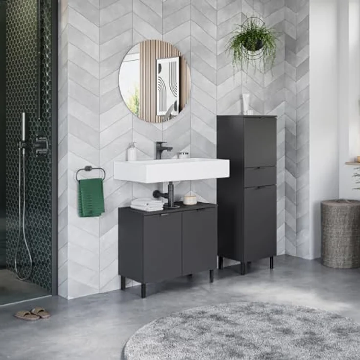 Germania 3-TLG. Bad-Set 9920-547 GW-Arcena, in Graphit, mit Metallfüßen, 109 x 200 x 34 cm (BxHxT) – Bild 2