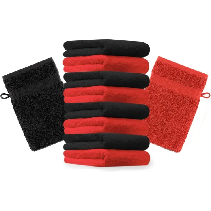 Betz Waschhandschuh 10 Stück Premium 16x21 cm Farbe rot und schwarz, (Set, 10-St)