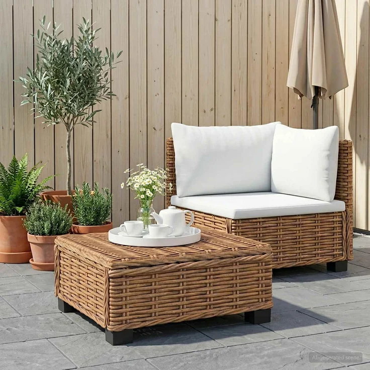vidaXL 2 Stk. Rattan-Lounge-Set mit Kissen GENDT Naturrattan Natur 42034403 – Bild 3