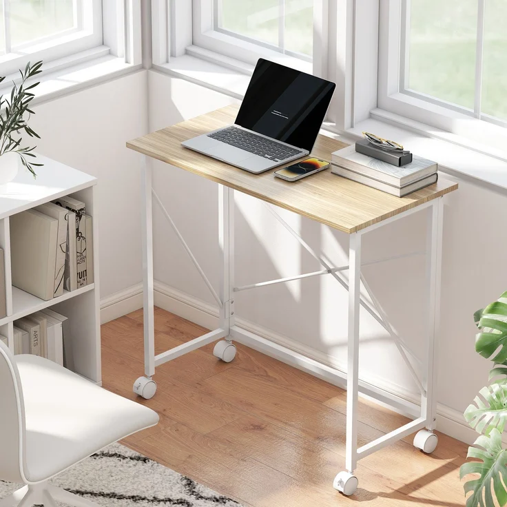 Klappbarer Computertisch 80 x 40 cm auf Rollen für das Homeoffice, das Schlafzimmer, kleine Räume, Eiche – Bild 4