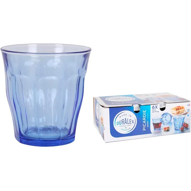 Gläserset 'Duralex', 6 Stück, Glas Blau, 310 ml