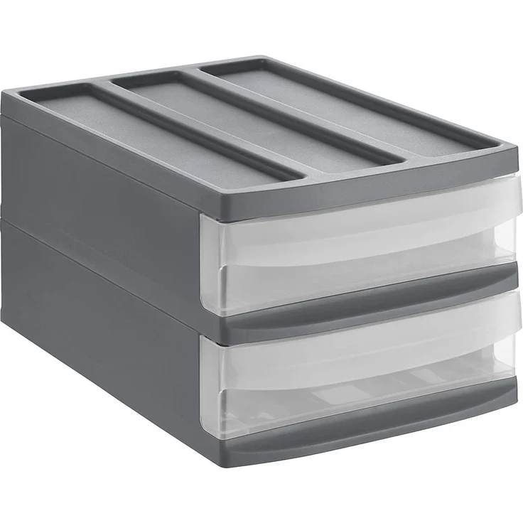 Rotho Schubladenbox Duo Systemix M 2 Schübe anthrazit – Bild 1