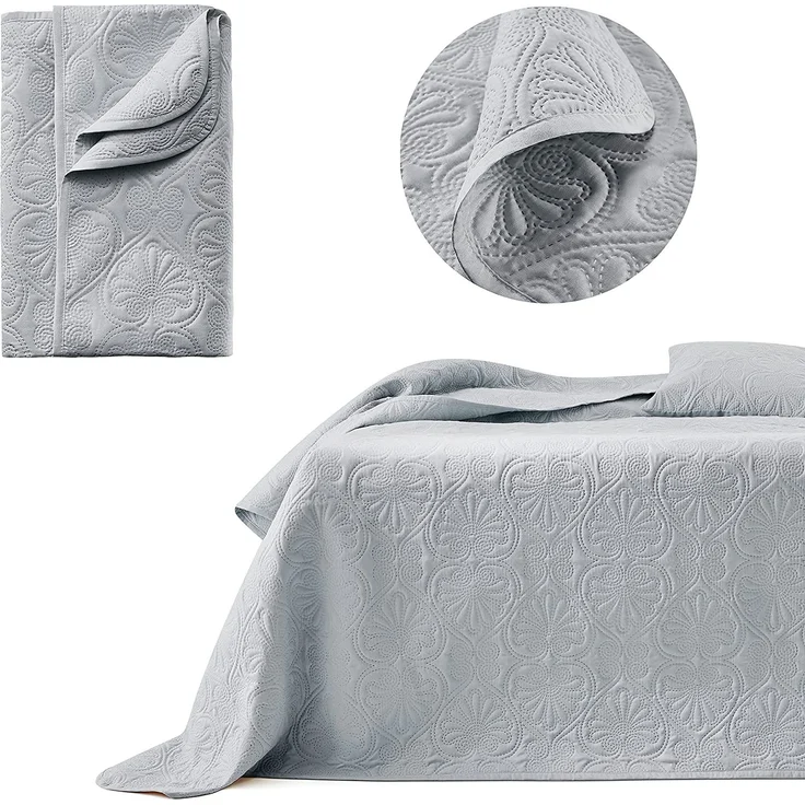 Tagesdecke Steppdecke Decke Bettüberwurf Muster Leila Doppelseitig Elegantes Muster (Light Grey, 200 x 220 cm) – Bild 1