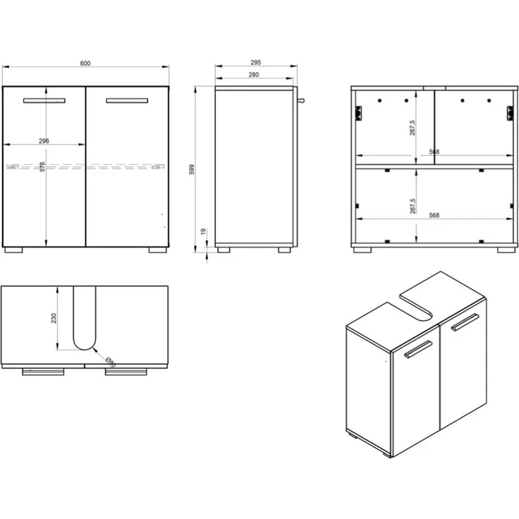 Badplaats Waschbeckenunterschrank Jupiter 60 x 30 cm Weiß Matt - Stehender Badezimmerschrank mit 2 Türen und Montagematerial – Bild 5