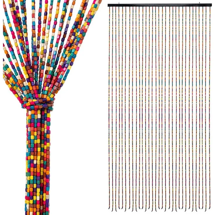 Spetebo Perlenvorhang Dekorativer Türvorhang im Retro Stil mit 31 Strängen 180x90 cm (1 St), Hakenaufhängung, halbtransparent, Holz, Holzperlenvorhang im Boho Chic Design