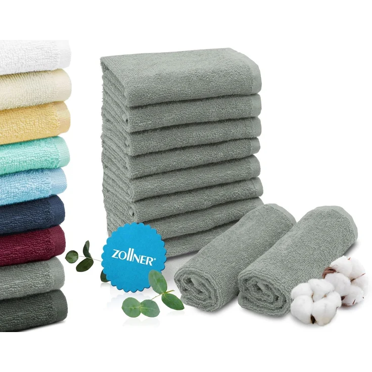 ZOLLNER 10er Set Seiftücher, 30x30 cm, 100% Baumwolle, hellgrau – Bild 1