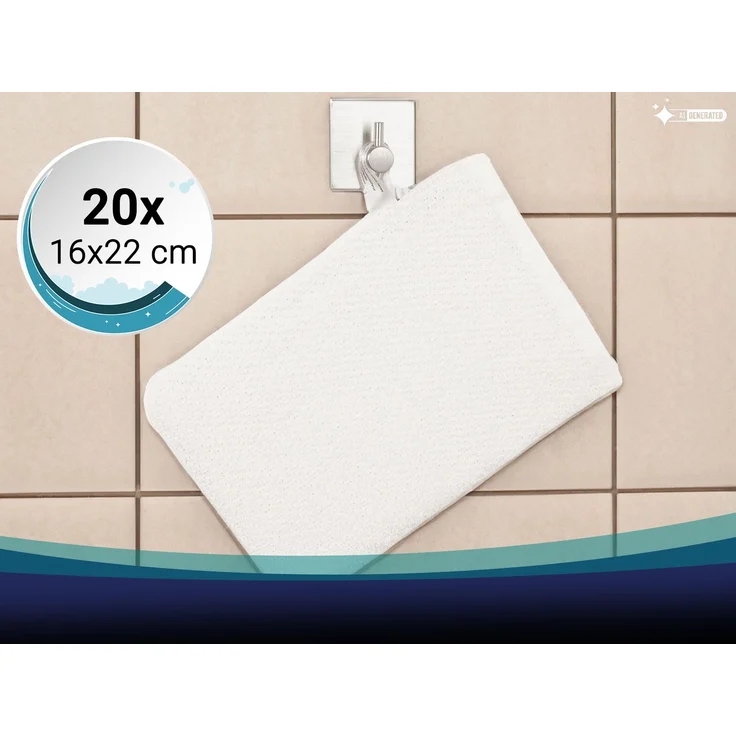ZOLLNER 20er Set Waschhandschuhe, 70% Baumwolle, 30% Polyester, 16x22 cm, weiß – Bild 2