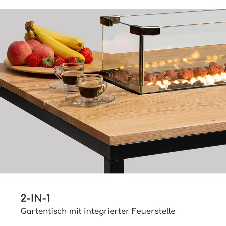 Tofino Gasheizer mit Tisch Metall Eichenholz Lavasteine 7 kW Weiß – Bild 8