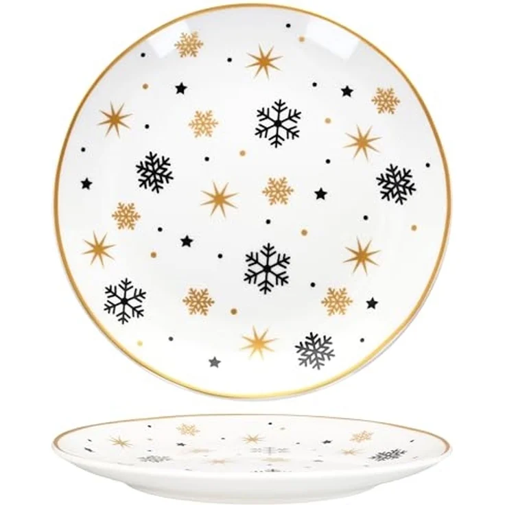 MamboCat Frühstücksteller 6x Stars schwarz & gold Kuchenteller Steingut 6 Pers. Dessertteller, Weihnachtsgeschirr, Weihnachten, Weihnachtsset, Geschirr – Bild 4