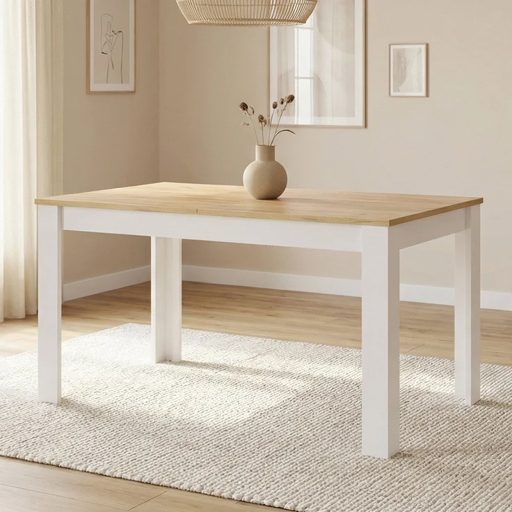Esstisch ausziehbar 135x86 cm Wohnzimmertisch Weiß Holz Eiche Küchentisch Esszimmertisch Holztisch Tisch – Bild 2