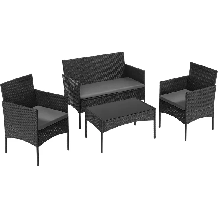 Gartentisch 71 x 41 x 39 cm mit 4-teiliger Sitzgruppe für 4 Personen, PE-Rattan und Glas, Schwarz – Bild 9