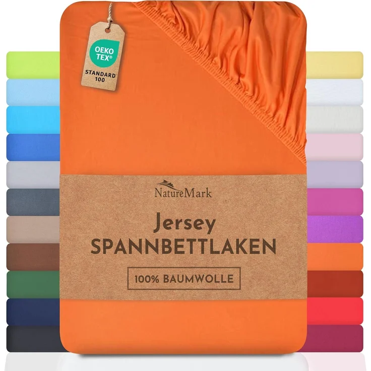 NatureMark Jersey Spannbettlaken, Spannbetttuch 100% Baumwolle in vielen Größen und Farben MARKENQUALITÄT ÖKOTEX Standard 100 | 200x220 cm +40 Steg - terrakotta