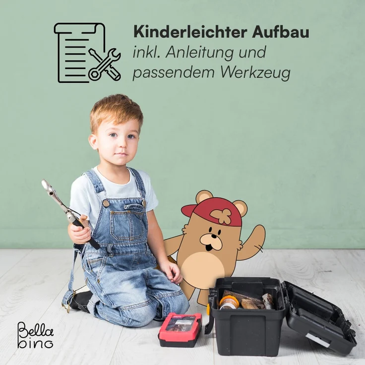 Bellabino 'Towy' Kinderbücherregal, grün, 43x40x43 cm, Holz, Spielzeugregal mit 3 Ablagefächern und Geheimfach – Bild 9