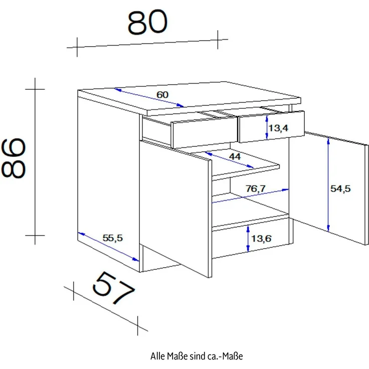 Flex-Well Unterschrank Kopenhagen (B x H x T) 80 x 86 x 60 cm, für viel Stauraum – Bild 2