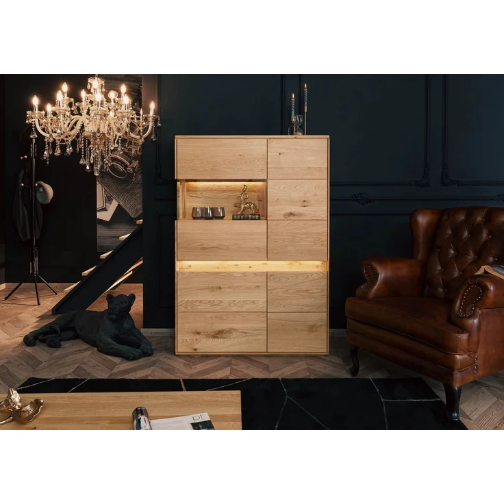 Highboard Wildeiche inkl. LED 103x43,5x152 natur geölt CARDIFF #121 – Bild 9