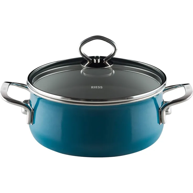 Riess aquamarin Topf 4 L Meer-Emaille-Topf mit Deckel