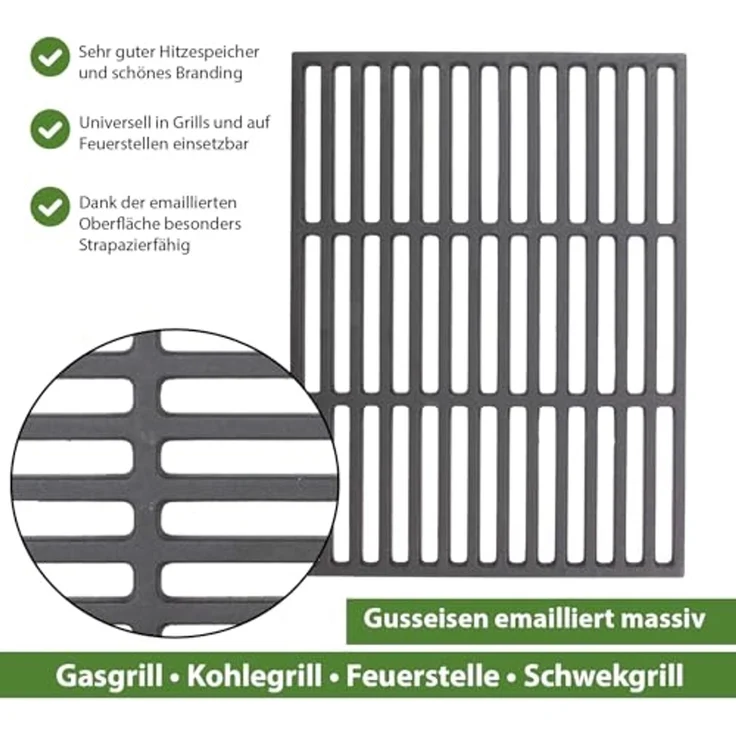 Grillrost 38x29cm rechteckig emailliert Rost Grillgitter Gusseisen Grillplatte – Bild 4
