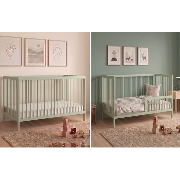 Kids Collective Babybett Kinderbett Gitterbett Baby Bett mit Rausfallschutz 60x120 70x140, stabiles Buchenholz, made in Europe 60x120 cm Grün – Bild 1
