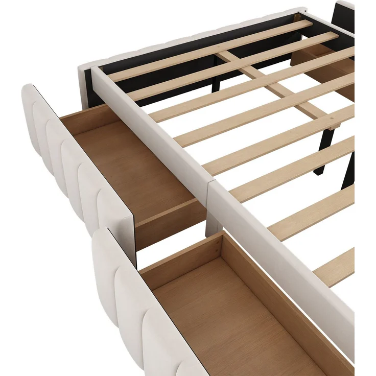 Futonbett mit Lattenrost und 4 Schubladen, 140x200 cm, ohne Kopfteil, Bezug aus Samt – Bild 10