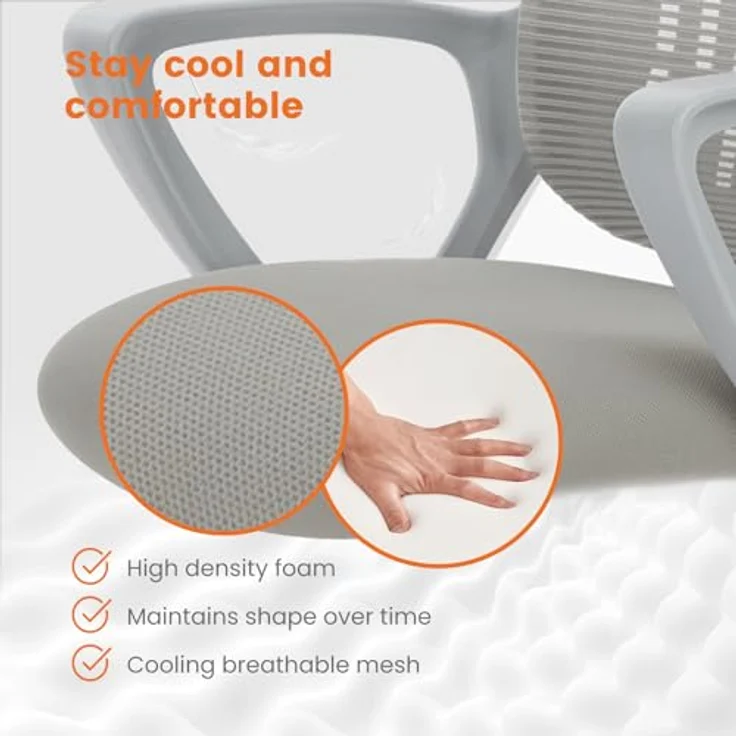 Sweetcrispy Bürostuhl Ergonomisch, Schreibtischstuhl mit Lendenwirbelstütze, Verstellbaren Armlehnen Drehstuhl, Höhenverstellbarer Office Chair, Bürostühle Geeignet für Büro und Schlafzimmer (Grau) – Bild 5