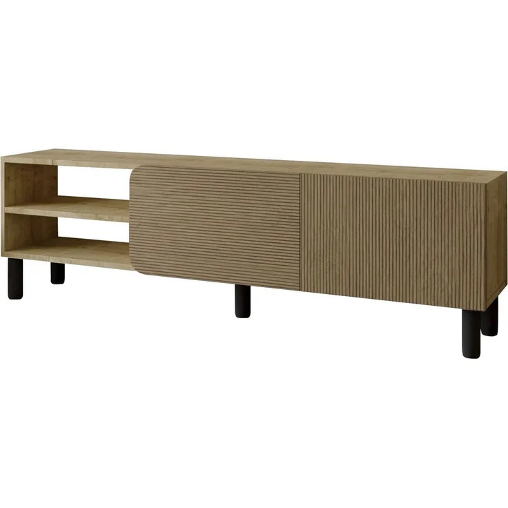 Stilvoller TV-Ständer, 150 cm, Warm & Sapphire Oak, 100% melaminbeschichtet, 18 mm stark, Wandmontage, modernes Design