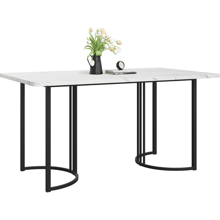 TavilaEcon Esstisch Multifunktionaler Esstisch mit modernem Marmor-Muster weiß 75 × 80 × 140 cm (H × T × B) – Modell WF314889AAS – Bild 3