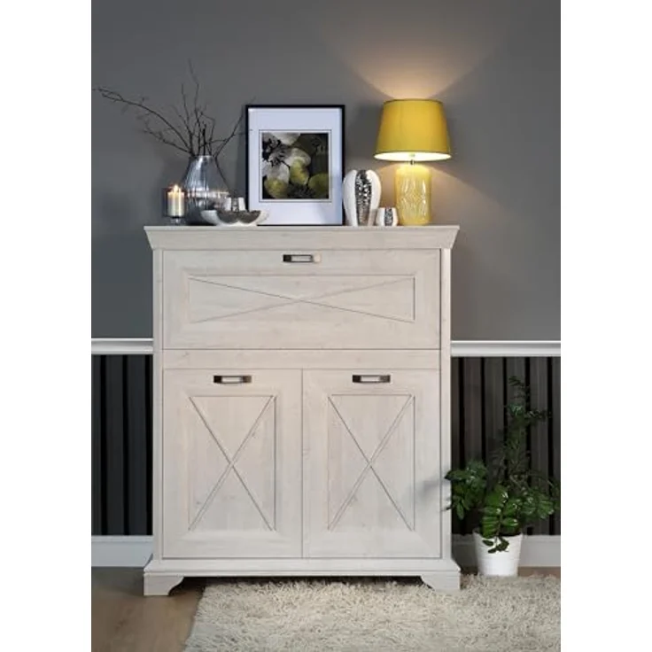 FORTE Kashmir Kommode, Holzwerkstoff, Weiß/Beige, 123 x 143,3 x 48,2 cm – Bild 2