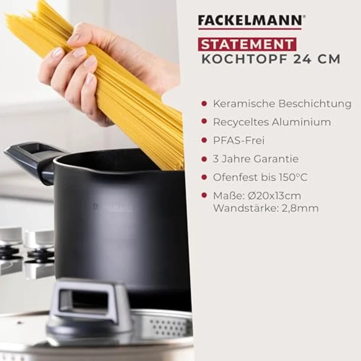Fackelmann Kochtopf Statement 24cm – Topf mit keramische Beschichtung – Recyceltes Aluminium mit Antihaft-Beschichtung – PFAS-frei, Hitzebeständiger Griff, Für alle Herdarten inklusive Induktion – Bild 4
