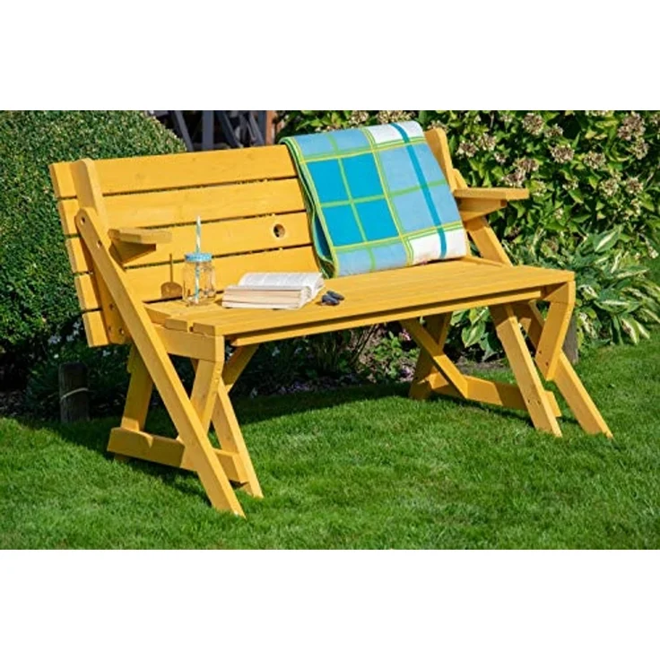 dobar® 29301FSCe Picknickbank 2in1 Groß | Multifunktions Gartenbank | Picknicktisch Massivholz | Sitzbank und Tisch 4 Personen | Sitzgarnitur Outdoor | 138 x 144 x 77 cm | Natur – Bild 2