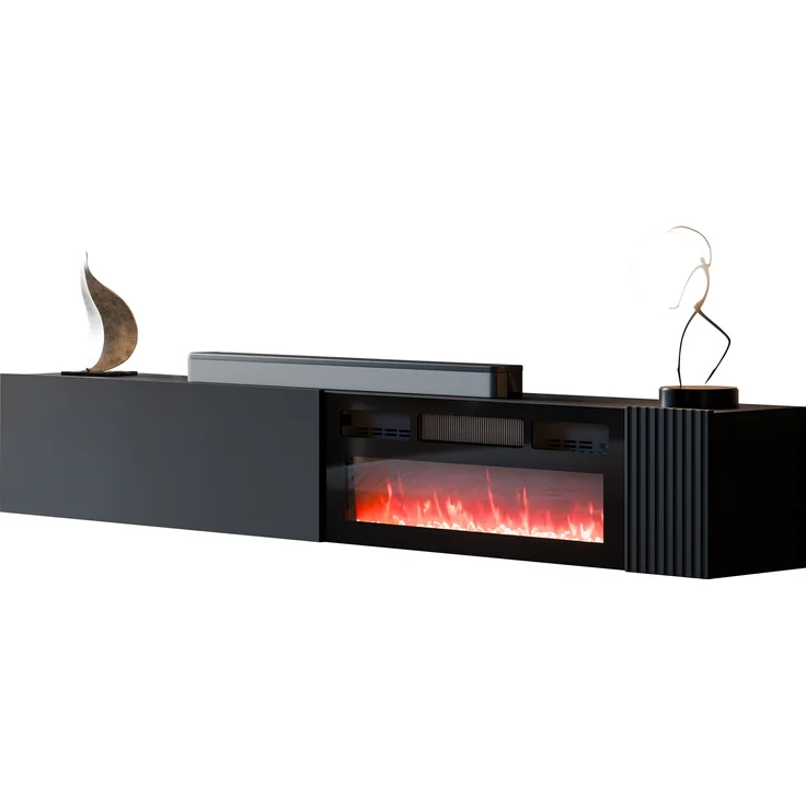 TV-Lowboard Cholon EF mit Kamin (Farbe: Schwarz) – Bild 1