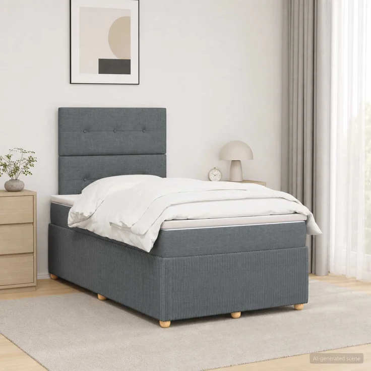 vidaXL Boxspringbett mit Matratze Dunkelgrau 120 x 190 cm Stoff 3454348 – Bild 1