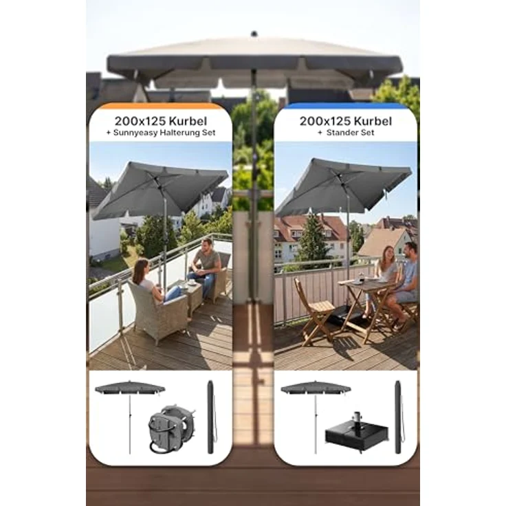 4smile SunnyShade Sonnenschirm Balkon Roma mit Schutzhülle, Anthrazit, Sonnenschirm rechteckig 200x125 cm, Sonnenschutz Balkon mit UV 50+, Balkonschirm mit Kurbel, knickbar und höhenverstellbar – Bild 5