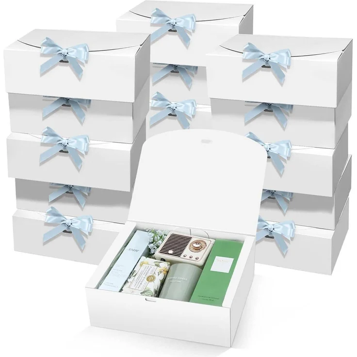 15 Stück LATERN Geschenkboxen Weiß 25x20x10cm Kraftpapier mit Blauband – Bild 1