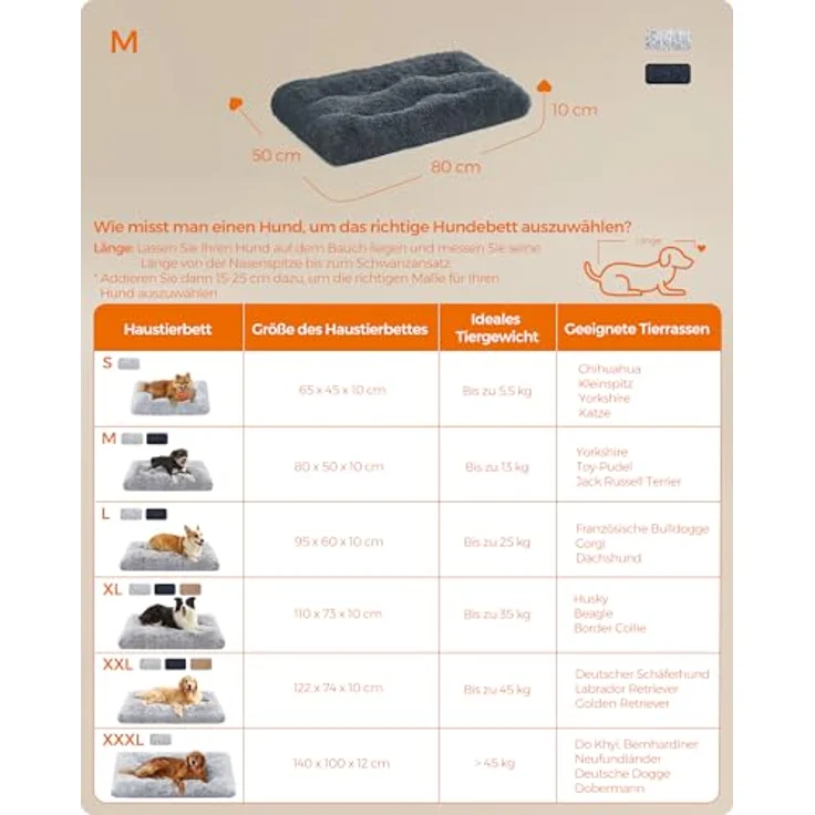 Feandrea Hundebett, Hundekissen, Flauschige Hundematte, Langer Plüsch, 80x50 cm, weiche Polsterung, maschinenwaschbar, multifunktional, dunkelgrau PGW201G02 – Bild 6