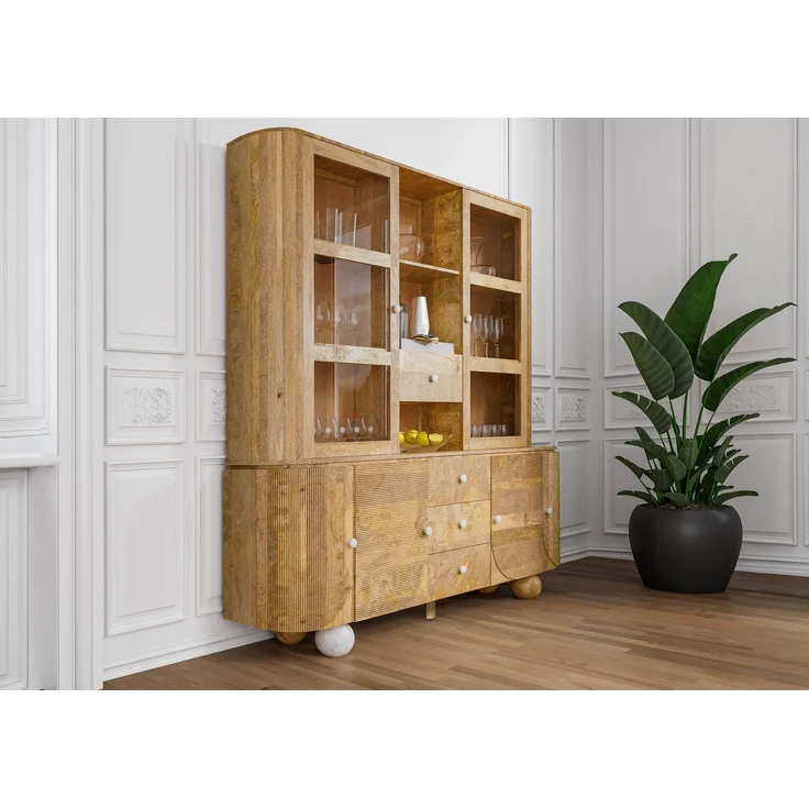 Buffet Mango 204 x 50 x 210 natur lackiert / Marmor weiß FLORENZ #125 – Bild 2