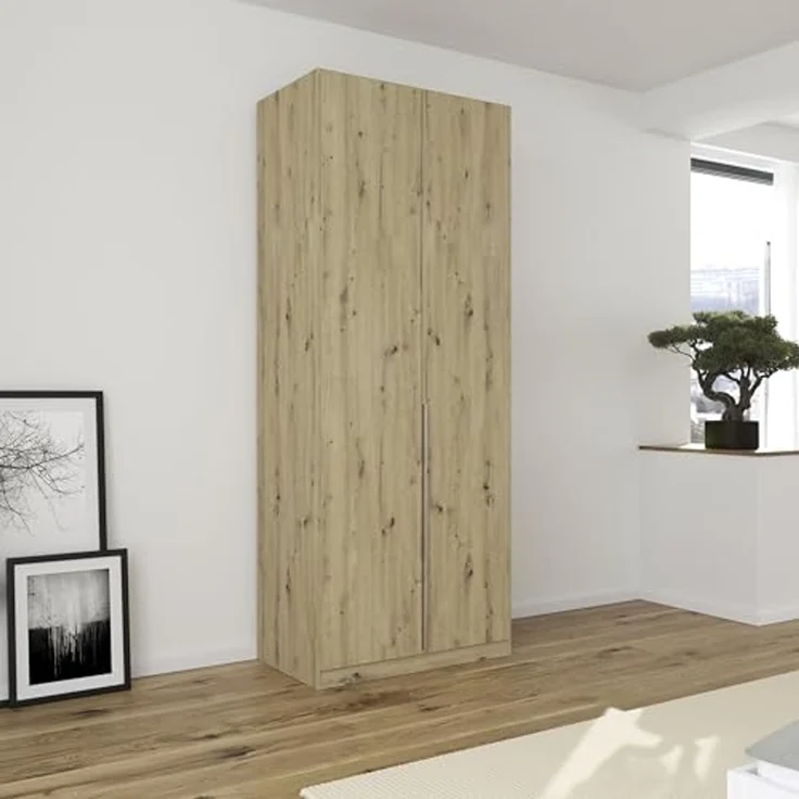 Rauch Möbel Alabama, Kleiderschrank für Schlafzimmer, Kinderzimmer, Wohnzimmer, Garderobe, Flur, 2-türig, mit Zubehör Basic, Farbe Eiche Artisan, Holz, Breite 91 cm – Bild 2
