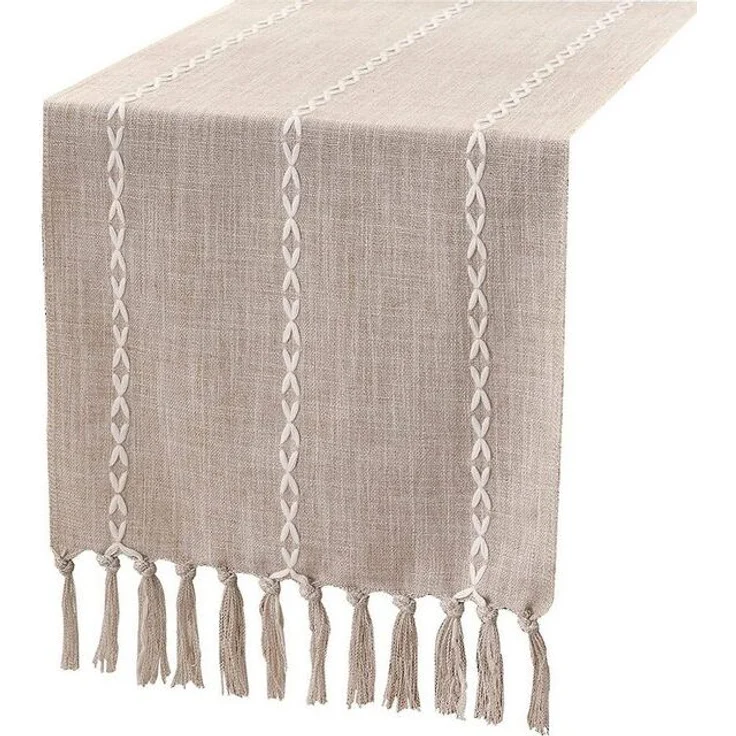Blusmart Tischläufer Klassische Tischfahne im nordischen Stil (Tischdecke mit Quasten im Boho-Landhausstil 1-tlg, Handgefertigte Quasten, waschbar), Geeignet als Tischdekoration – Bild 4