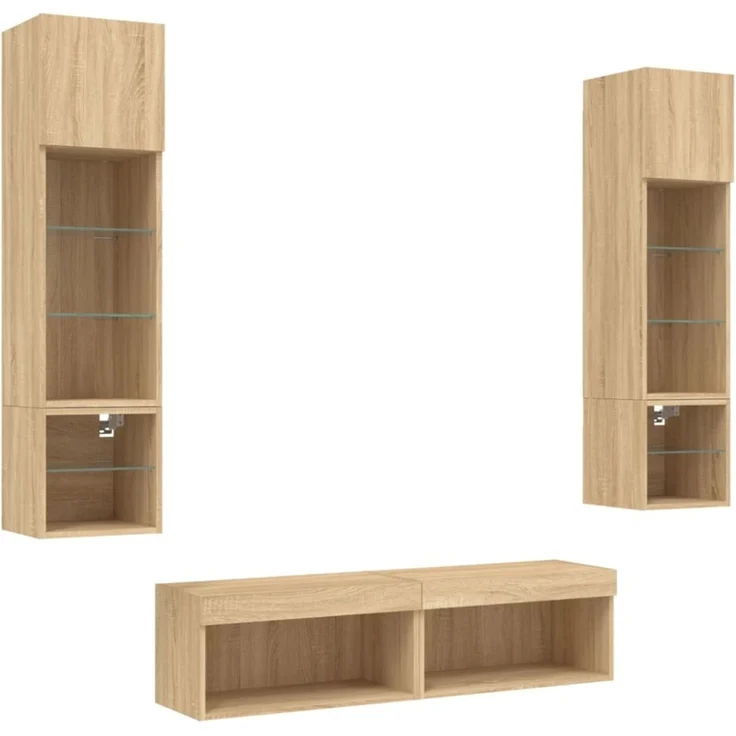 vidaXL 6-tlg. Wohnwand mit LED-Beleuchtung Sonoma-Eiche Holzwerkstoff 3216624 – Bild 5