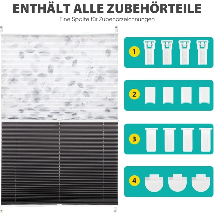 Sekey Doppelplissee Day&Night Verdunkelung Ohne Bohren Verspannt Lichtschutz Muster & Dunkelgrau 85x130cm – Bild 4