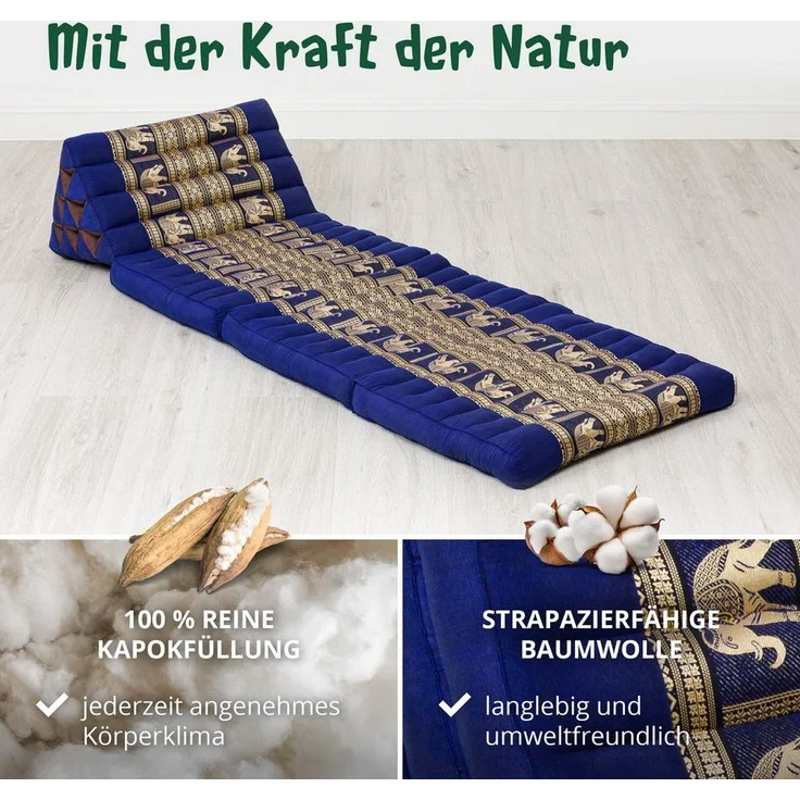 livasia Sitzsack Thaikissen 3 Auflagen (Deluxe) vegan und handgefertigt, 175x55x8cm, Kapok – Bild 3