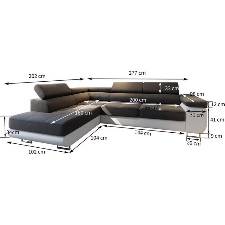 Masseno Ecksofa SELVA mit Schlaffunktion L-Form, Sofa mit Bettkasten – Bild 2