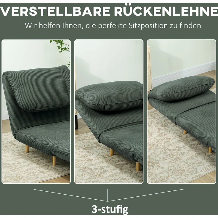 Schlafsessel mit Kordbezug, 2-in-1-Funktion, 82x89x83 cm, Grün – Bild 4