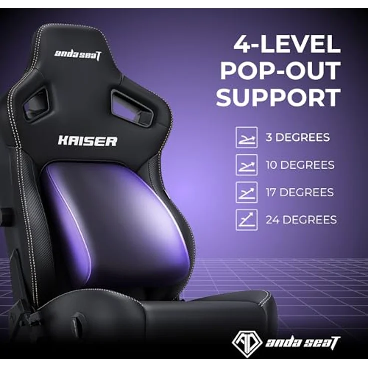 Anda Seat Kaiser 4 Gaming Stuhl Ergonomisch - Großer Gamerstuhle für Erwachsene mit 4-Stufen LendenwirbelstüTZE, Leinenstoff, Nacken- & Rückenstütze, Gamer Stuhl Schwarz Stoff – Bild 4